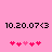 Pink background with black text '10.20.07<3' and two of pink heart icons, one showing a different sequence of hearts