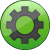 Green circular icon with gradient background featuring a dark gray gear symbol at center.