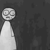 A black-and-white animated sequence shows a stick figure with large eyes and a neutral expression, delivering text about relationships as condiments.