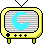 Two pixelated yellow televisions with black antennas and legs display a blue 'C' on the left screen and an orange 'C' on the right screen against striped backgrounds.
