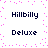 Pixelated text labels 'Hillbilly' and 'Deluxe' arranged in a with pink dot border on white background