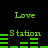 Green pixelated text and bar graphs on black background, with 'Love' above each of two side-by-side sections.