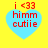 Four identical blue heart-shaped icons on a yellow background, each containing red text reading "i <33 himm cutiie" with pixelated edges.