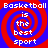 Four identical pixelated display red and blue spiral backgrounds with white text reading "Basketball is the best sport" in a