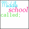 Animated sequence of text and symbols on a white background with 'Middle school called;' in blue, pink, and green lettering.
