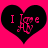 Two black heart shapes on a bright pink background, each containing 'I Love' text with stylized 'Love' letters.
