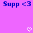 Purple background with blue text 'Supp <3' repeated twice and two white pixelated hearts at the bottom.