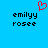 Blue background with black pixelated text 'emilyy rose' on left and right, red heart symbol above center.