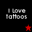 Four display "I Love Tattoos" text with star symbols; top-left and bottom-left show red stars, top-right and bottom-right show no stars