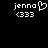 Pixelated white text and symbols on black background: 'jenna' with heart symbol, '(333)' below; right side lacks heart.