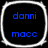 Four identical square icons with rounded corners, each displaying blue text "danni" above "macc" on a black background with a white border.