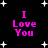 A 4-frame animated contact sheet showing repeated "I Love You" text in pink pixelated font against a black background with white stars, arranged in a 2x2 grid.