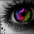 six showing a close-up of an eye with multicolored iris, overlaid with blue text phrases about dreams and goals