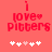 Pixelated red text on coral background reads 'i love♡ Pitters' with five white and pink heart icons below, two versions differ in heart color distribution.