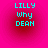 Four identical pixelated text on a gradient background, each displaying 'LILLY why DEAN' in cyan block letters