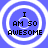 Four identical pixelated icons arranged in a , each displaying "I AM SO AWESOME" text over concentric white circles on a blue background