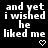 Black background with white pixelated text reading 'and yet i wished he liked me' repeated across multiple , each containing a small heart or arrow symbol