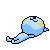 Pixelated blue ghost-like character with yellow cheeks, white eyes, and a smiling mouth in various poses against gray background.