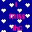 Pixelated blue background with scattered white hearts and pink text reading 'miss' and 'ihc' in various positions.