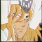 Anime character with golden hair and silver helmet transitions through multiple poses, wings, and light effects against black background.