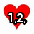 Six red heart-shaped icons with white text on black outlines arranged in two , displaying sequential text phrases
