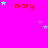 A bright pink background displays repeated red 'mary' text with scattered light blue and purple stars, partially cropped on the right.