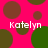A static image with a bright pink background featuring scattered brown and green circles, overlaid with the name "Katelyn" in white text four times.