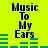 Yellow background with black text "Music To My Ears" and teal audio equalizer bars in four distinct arrangements.