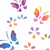six text-based with a floral border on the top-left, featuring pixelated phrases in various colors