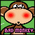 Pixel art monkey character with red cheeks and text "BAD MONKEY" in varying color schemes across three frames of an animated contact sheet.