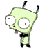 Green cartoon character with large white eyes and black limbs in multiple poses against gray background.