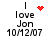 A pixelated text-based icon displays 'I love Jon 10M2/07' with a red heart symbol above the name, transitioning to a red starburst and then a red dotted circle.