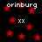 Black background with scattered red stars and repeated white text 'orinburg' and 'xx' in pixelated font.