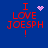 Blue background with red pixelated text reading "I LOVE JOESPH !" and a pink heart or starburst symbol above the text.