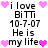 Pixelated text and pink heart icons arranged in a pattern with repeated phrases
