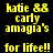 Yellow pixelated text on black background reads "katie &amp; carly amagia's for life!!" in two vertical with slight variations between frames