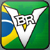 Pixelated icon with green background, blue and yellow diagonal sections, white stylized bird-like figure holding a yellow object.