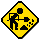 Three yellow diamond-shaped road signs with black silhouettes of workers performing construction tasks, displayed in a contact sheet layout on gray background.