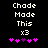 Pixelated text 'Chode Made This x3' above five pink and purple heart icons on black background, with one heart changing color between frames.