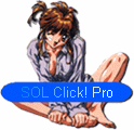 Animated contact sheet of a cartoon character in various poses with blue 'SOL Click! Pro' text banners across the bottom of each frame.