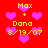 Red background with pink hearts and yellow text reading "Max + Dana 3/19/07" in four identical sections.