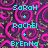 Pixelated cyan text lists names and terms over a swirling pink-and-purple background with greenish-gray accents.