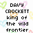 Pixelated text reads 'Davy Crockett king of the wild frontier' with pastel hearts in background.