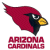Pixelated red bird head with black beak and yellow eye, below text reading ARIZONA CARDINALS in blocky red letters.