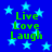 Blue background with light blue stars and green text reading Live Love Laugh repeated in four quadrants.
