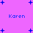 Purple background with blue plus signs and the name Karen repeated in blue text across the image.