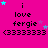 A bright pink background displays repeated text "i love fergie" with a sequence of six <3 symbols, surrounded by small cyan and purple stars.