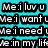 Pixelated text messages in black boxes on cyan, purple, green, and gray backgrounds with partial phrases like "Me:i luv u" and "Im dead.".
