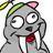Pixelated cartoon character with gray body, pink ear, green stripe on head, red mouth area, and yellow object in upper left corner.