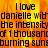 A static image with orange and yellow flame-like background displaying repeated text about loving Danielle with the intensity of a burning sun.
